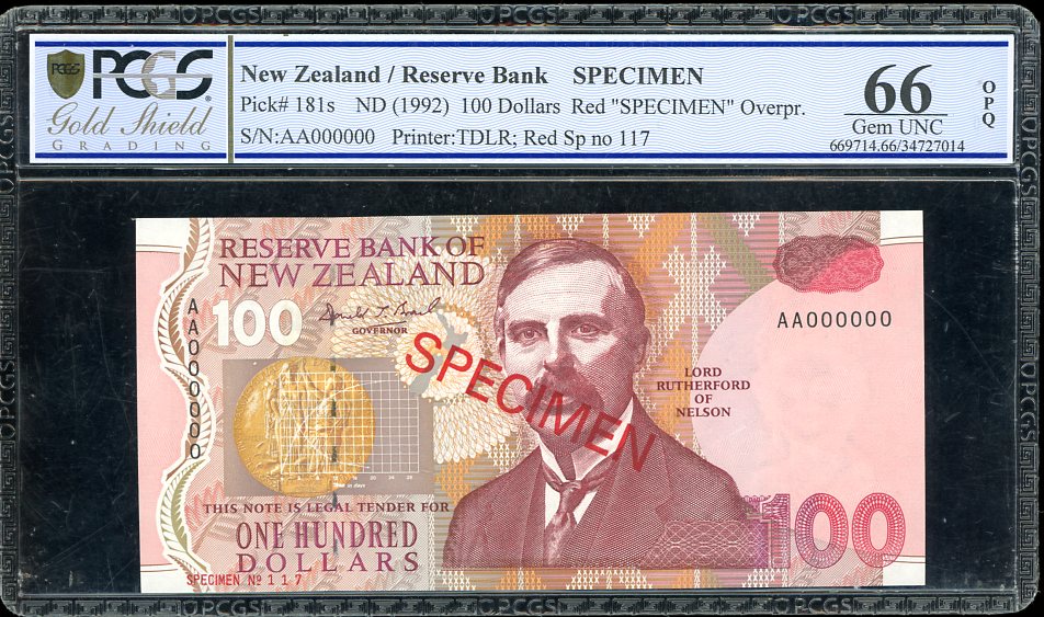Thumbnail for 1992 New Zealand $100.00 Specimen PCGS 66 Gem UNC