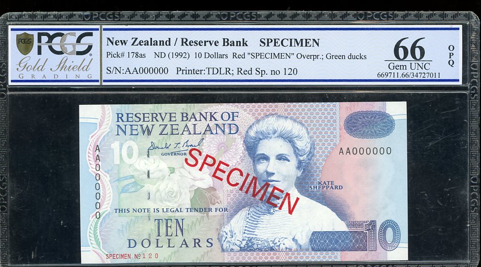 Thumbnail for 1992 New Zealand $10.00 Specimen PCGS 66 Gem UNC
