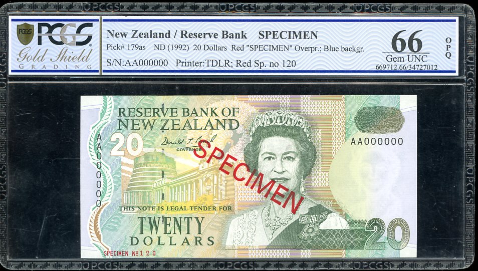 Thumbnail for 1992 New Zealand $20.00 Specimen PCGS 66 Gem UNC