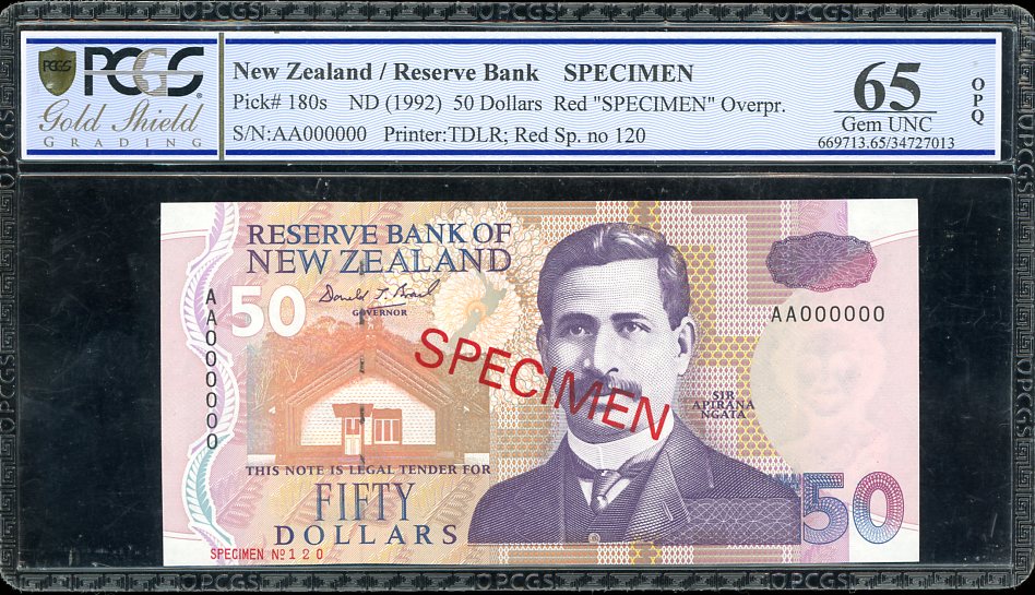 Thumbnail for 1992 New Zealand $50.00 Specimen PCGS 65 Gem UNC