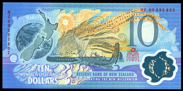 Thumbnail for 2000 New Zealand $10 Millennium Banknote with Red Serial Number NZ00 395832 UNC