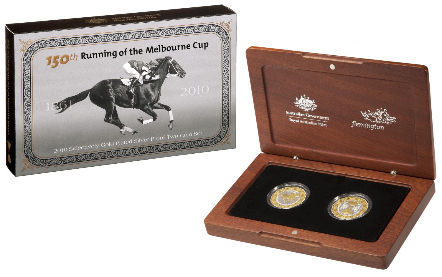 Thumbnail for 2010 150th Running of the Melbourne Cup Gold Plated Silver Two Coin Proof Set