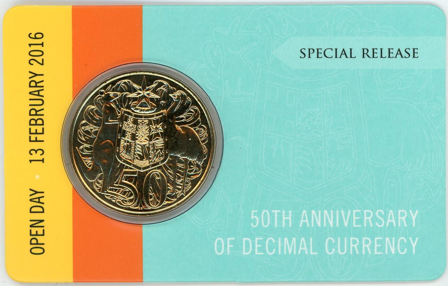 Thumbnail for 2016 50th Anniversary of Decimal Currency Gold Plated 50c - Open Day