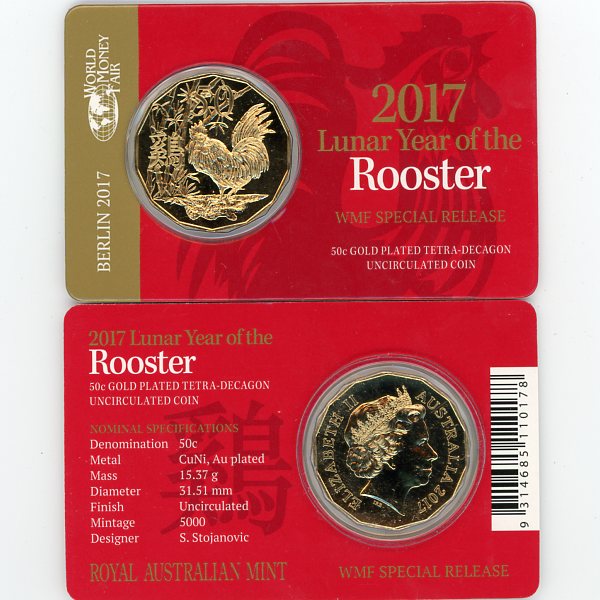 Thumbnail for 2017 Lunar Year of the Rooster Gold Plated Berlin Fair Issue
