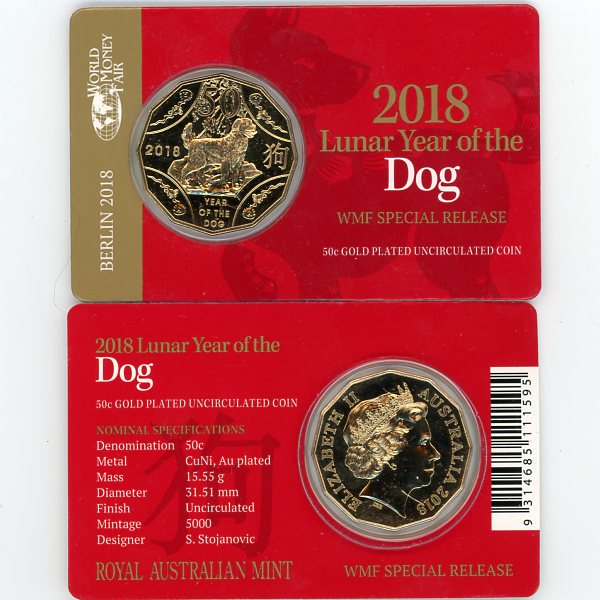 Thumbnail for 2018 Lunar Year of the Dog Gold Plated Berlin Fair Issue