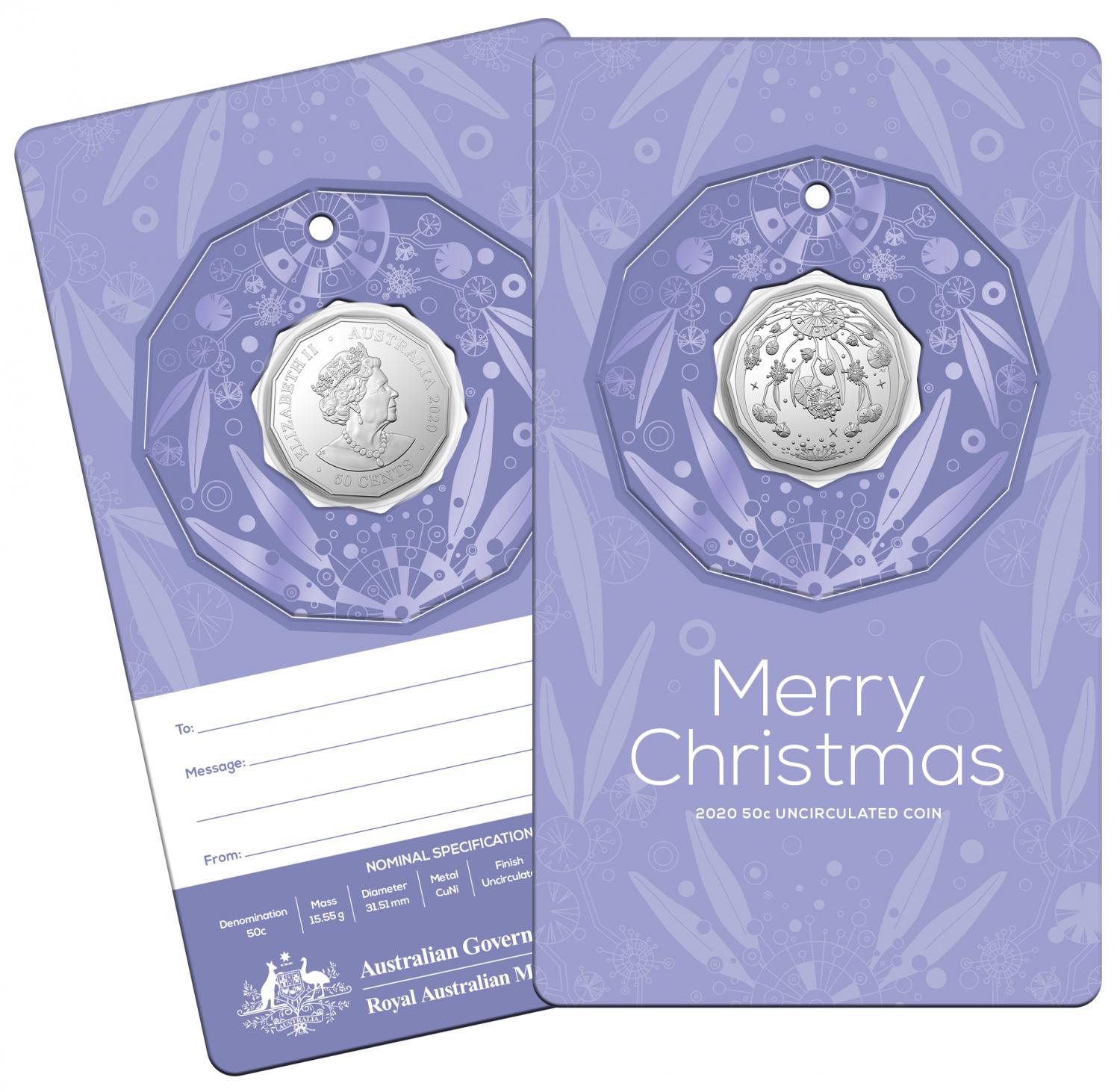 Thumbnail for 2020 Christmas .50c UNC Coin - Purple Card Decoration