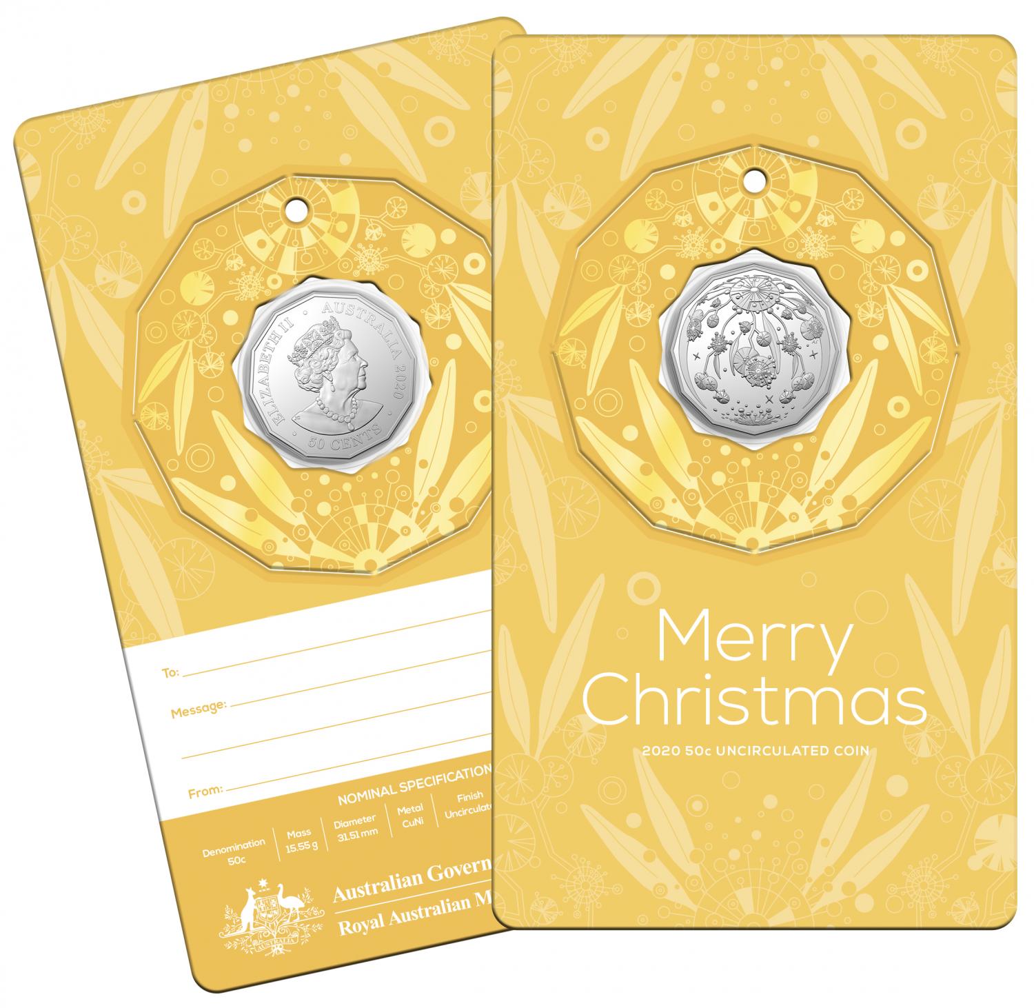 Thumbnail for 2020 Christmas .50c UNC Coin - Yellow Card Decoration