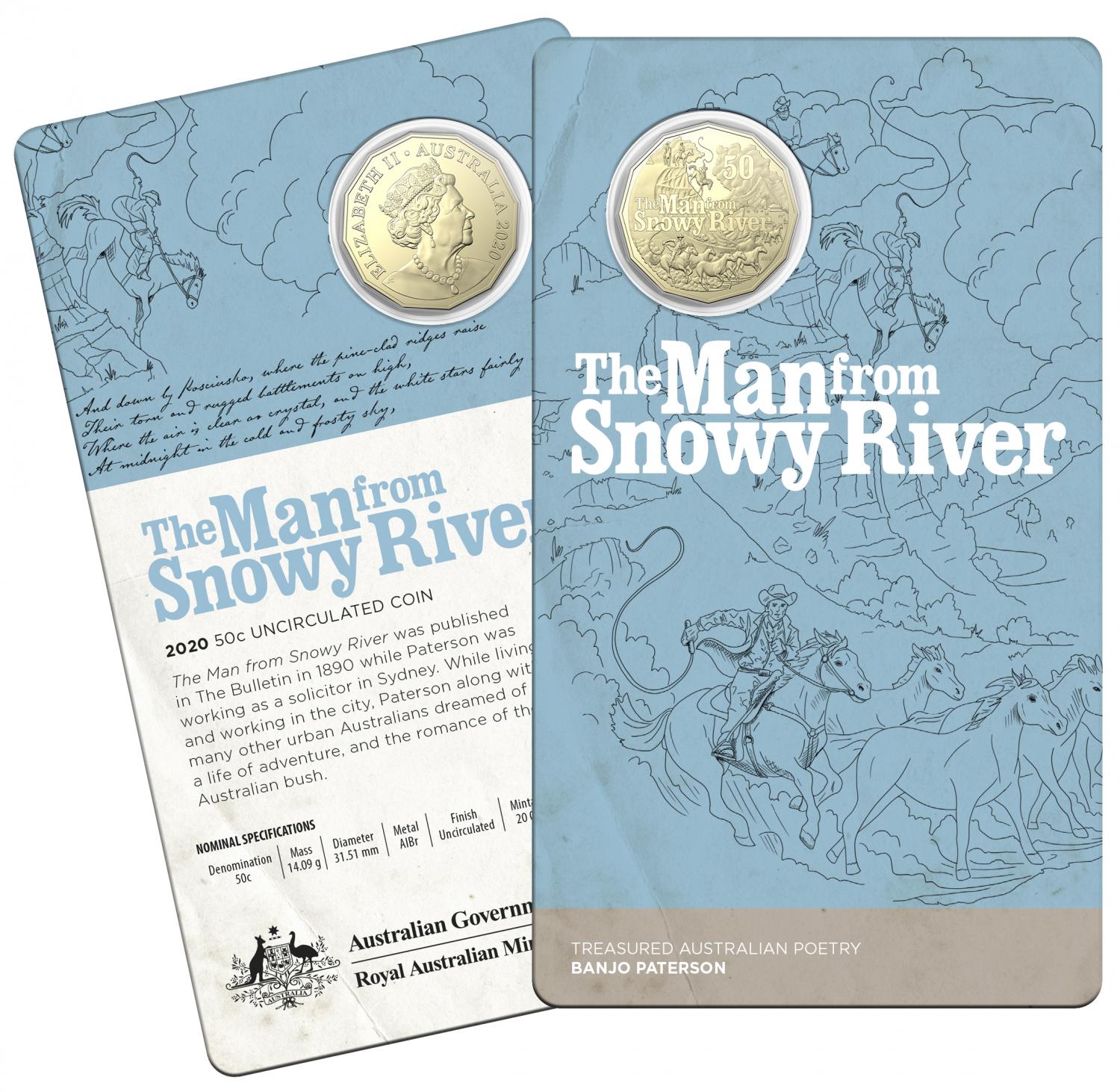 Thumbnail for 2020 50c Uncirculated Coin Treasured Australian Poetry Banjo Paterson - The Man From Snowy River