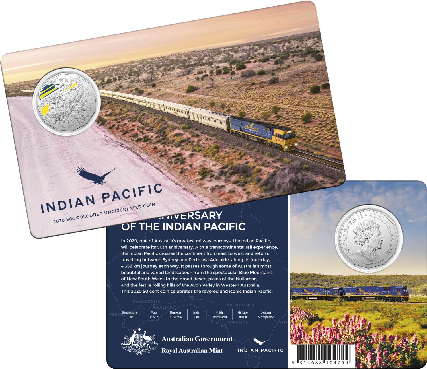 Thumbnail for 2020 Coloured Fifty Cent Coin - Indian Pacific 