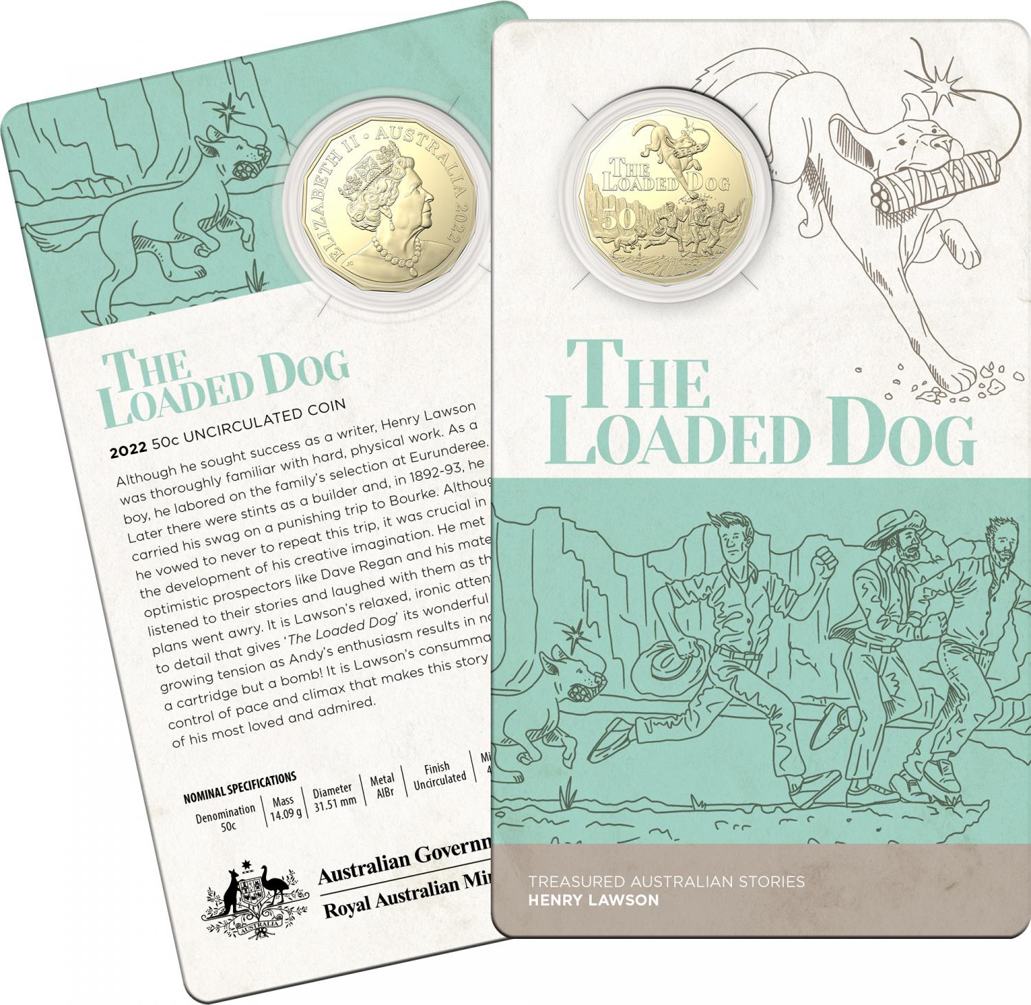 Thumbnail for 2022 .50¢ Henry Lawson - The Loaded Dog - AlBr UNC Coin on Card (Single Coin)