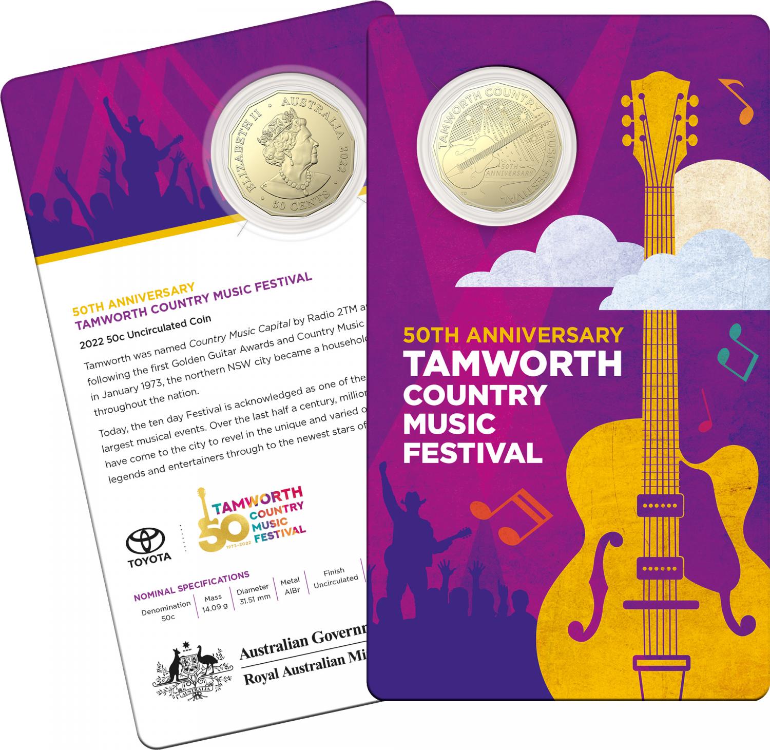 Thumbnail for 2022 .50¢ 50th Anniversary of the Tamworth Country Music Festival AlBr Coin on Card
