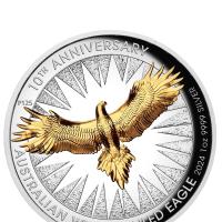 Image 3 for 2024 $1 Australian Wedge Tailed Eagle 10th Anniversary 1oz Silver Proof High Relief GILDED Coin ( Perth Mint)