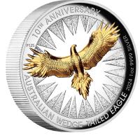 Image 2 for 2024 $1 Australian Wedge Tailed Eagle 10th Anniversary 1oz Silver Proof High Relief GILDED Coin ( Perth Mint)