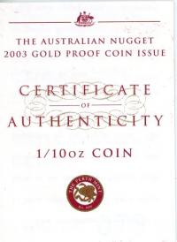 Image 3 for 2003 Australian Nugget One Tenth oz Gold Proof Coin - Kangaroo