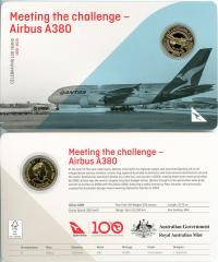 Image 1 for 2020 Qantas Centenary $1 Coloured UNC Coin - Meeting the Challenge Airbus A380
