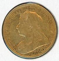 Image 2 for 1899M Australian Queen Victoria Veil Head Gold Half Sovereign