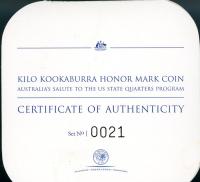 Image 3 for 2000 One Kilo Australian Kookaburra Honor Mark Coin - US State Quarters
