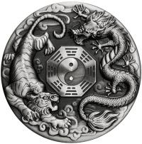 Image 2 for 2021 2oz Antiqued Silver Dragon and Tiger Coin