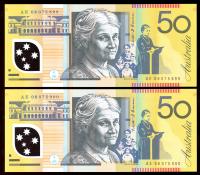 Image 1 for 2008 Consecutive Pair $50 Polymer AE08 075899-900 UNC