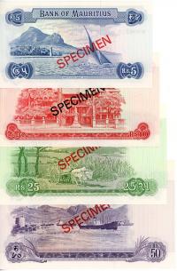 Image 2 for 1978 Mauritius Set of 4 Specimen Notes UNC 5,10,25,50