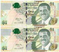 Image 1 for 2008 Bahamas Consecutive Pair One Dollar Note UNC AM 512366-67