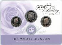 Image 2 for 2016 Frosted UNC 3 Coin Set - Her Majesty The Queen 90th Birthday