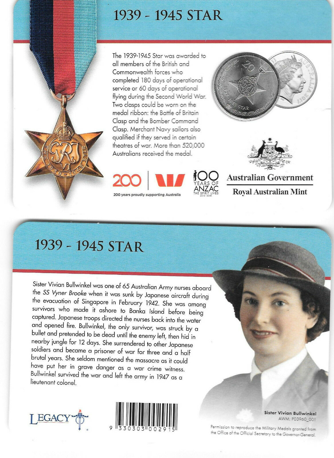 Thumbnail for 2017 Legends of the ANZACS - 1939-1945 Star