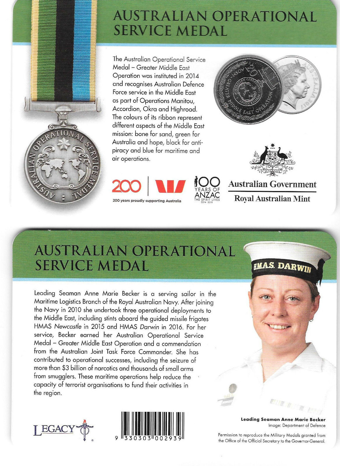 Thumbnail for 2017 Legends of the ANZACS - Australian Operational Service Medal