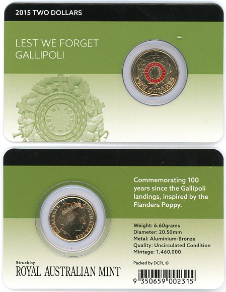 Thumbnail for 2015 $2.00 Lest We Forget - Gallipoli on DCPL Card