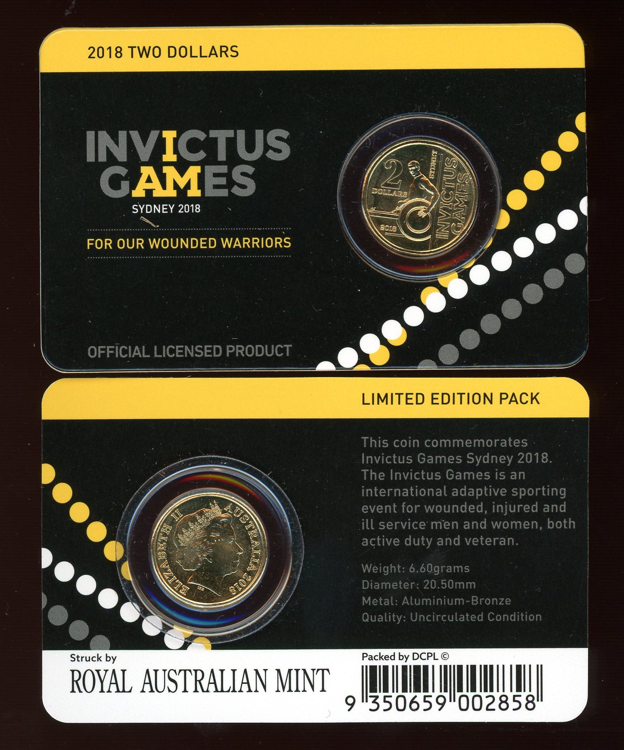 Thumbnail for 2018 Invictus Games $2.00 Coin on DCPL Card